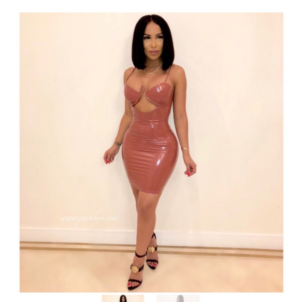 Ella Patent (Taupe) Leather Mini Dress